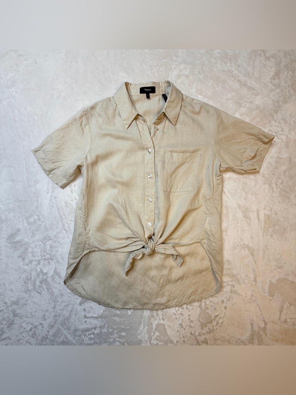 Theory Top Womens Small Hekanina Tie Front Shirt Linen
Button Down Coastal